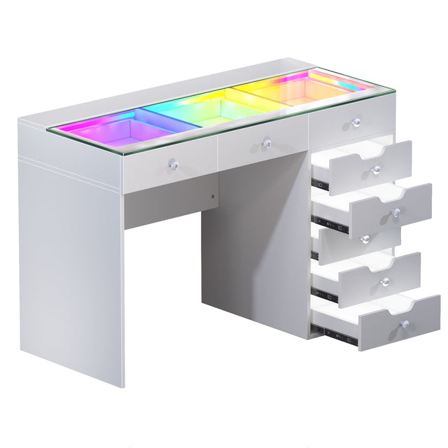 Diana RGB Vanity Desk with Light - 8 Storage Drawers