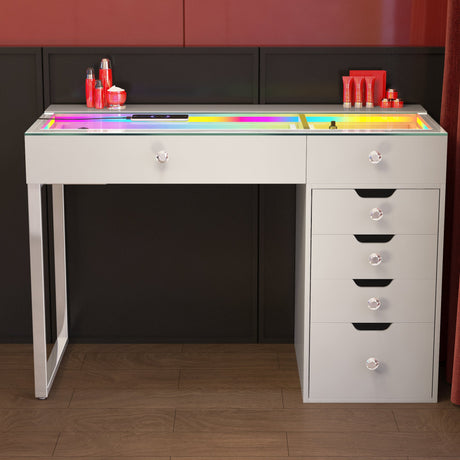 Diana RGB Vanity Desk - 6 Storage Drawers