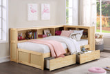 Bartly Natural Pine Twin Bookcase Corner Bed With Storage Boxes