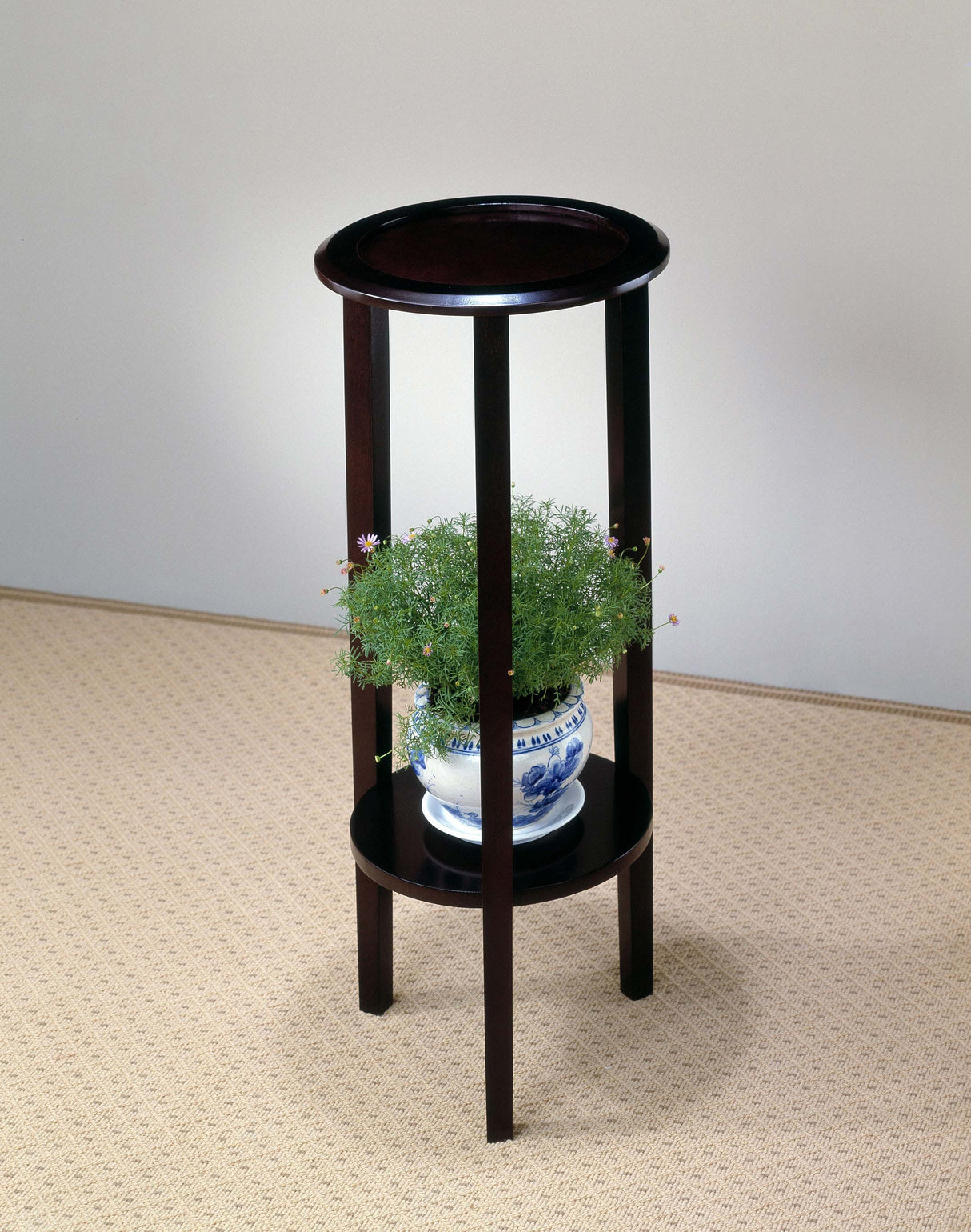 Kirk Round Accent Table With Bottom Shelf Espresso