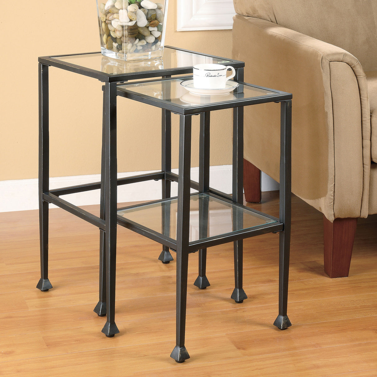 Leilani 2-Piece Glass Top Nesting Tables Black