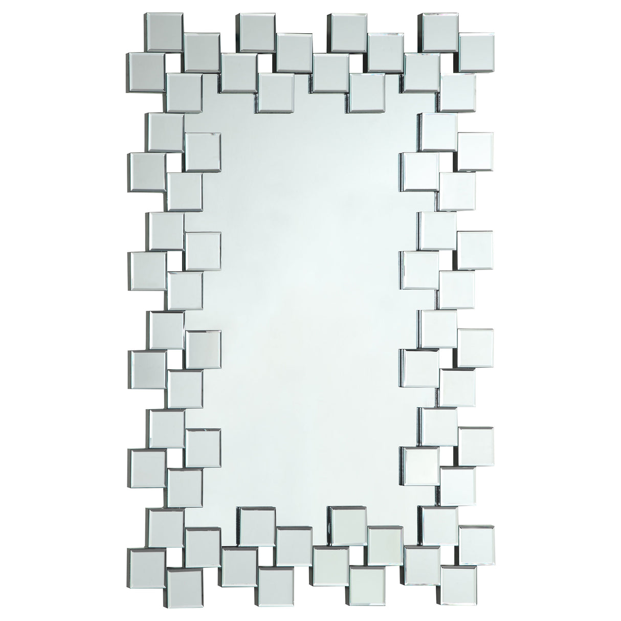 Pamela Frameless Wall Mirror With Staggered Tiles Silver