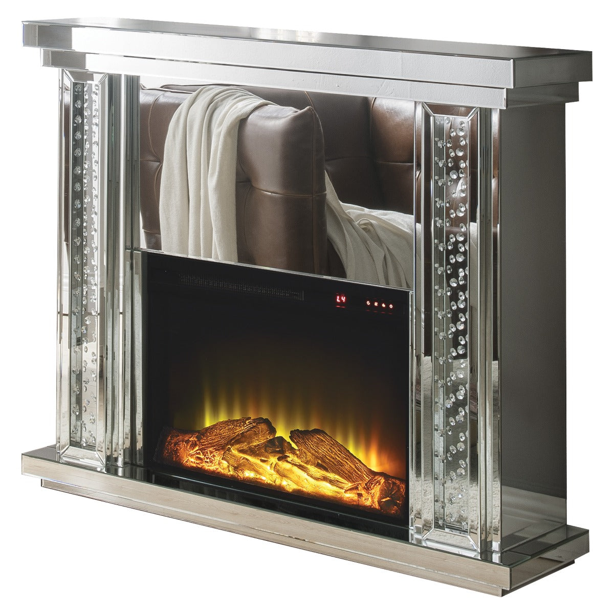 Nysa Mirrored & Faux Crystals Fireplace