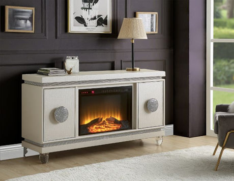 Noralie Ivory Synthetic Leather & Faux Diamonds Fireplace