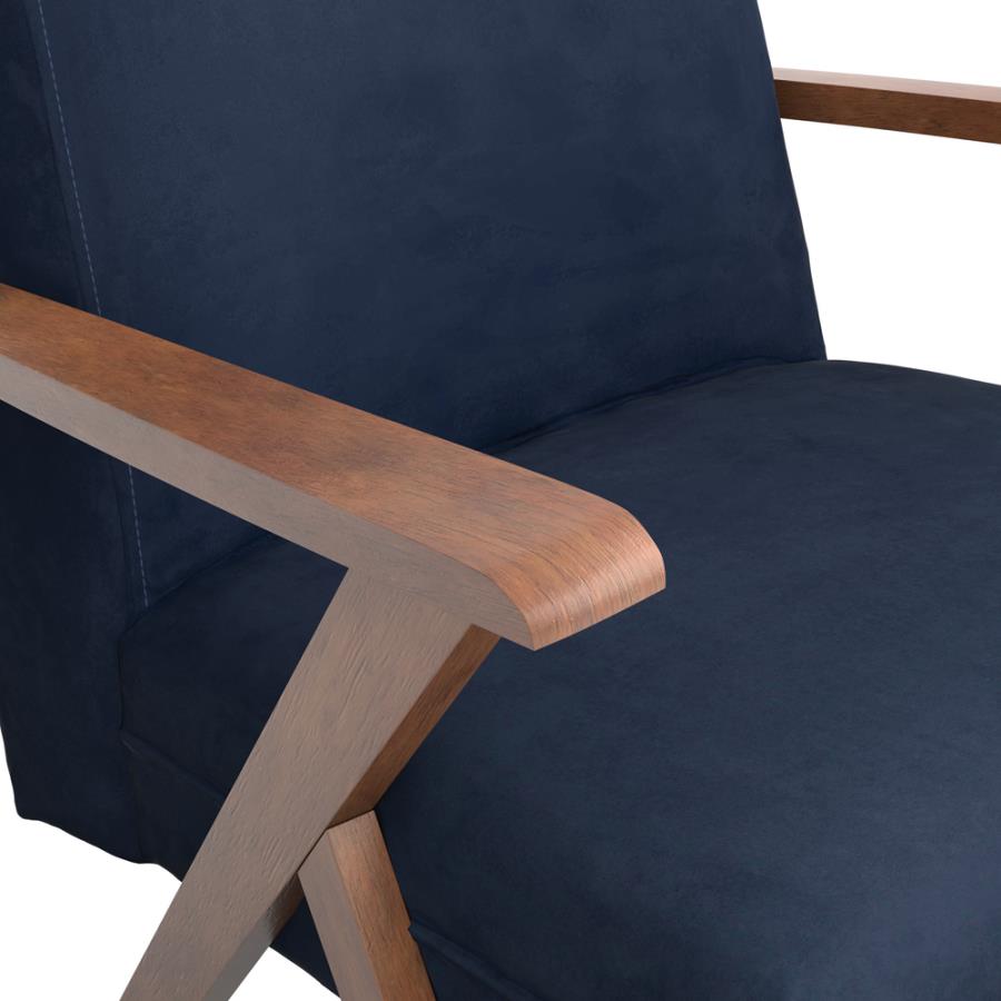Cheryl Wooden Arms Accent Chair Dark Blue And Walnut
