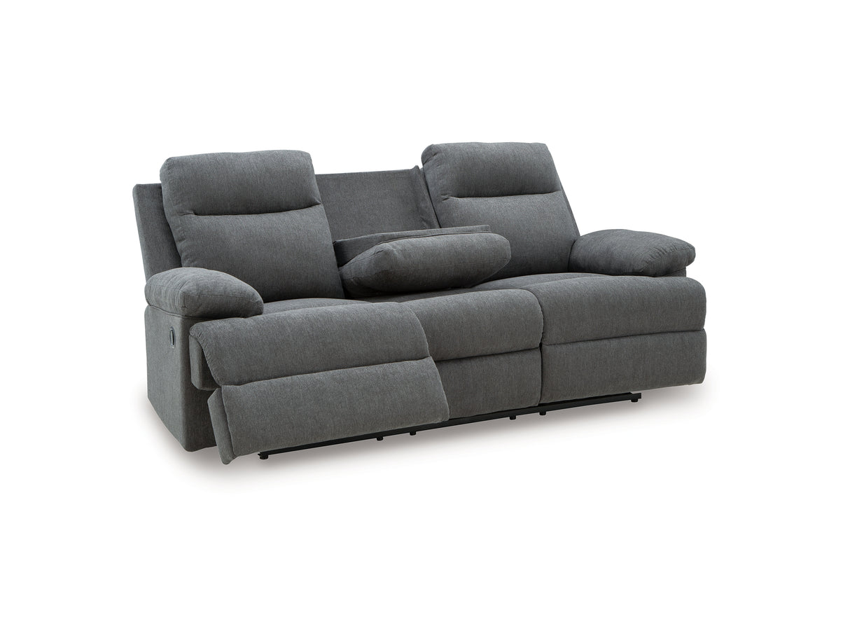 Side-Swipe Reclining Sofa with Drop Down Table