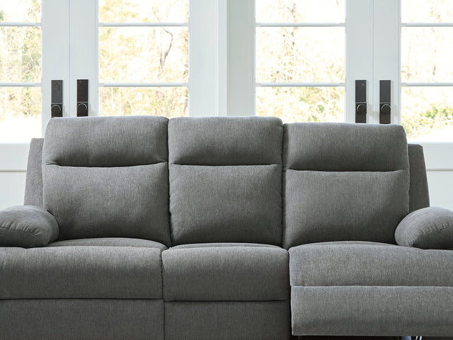 Side-Swipe Reclining Sofa with Drop Down Table