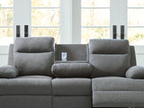 Side-Swipe Reclining Sofa with Drop Down Table
