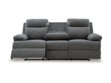 Side-Swipe Reclining Sofa with Drop Down Table
