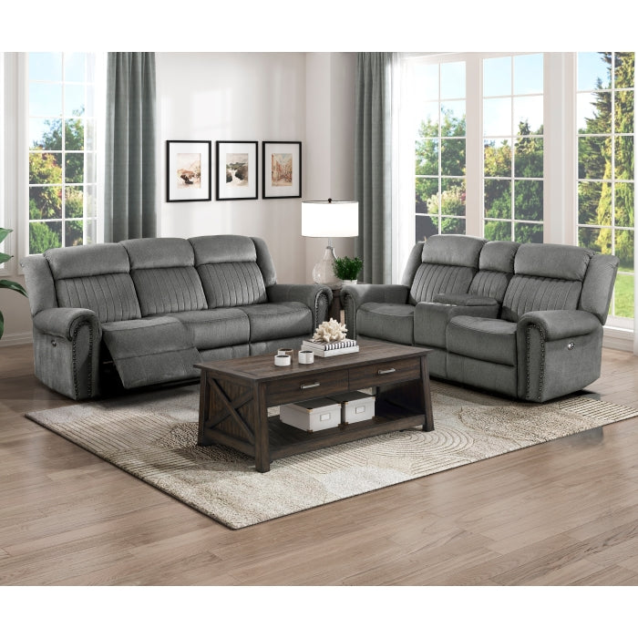 Brennen Charcoal Power Double Reclining Loveseat