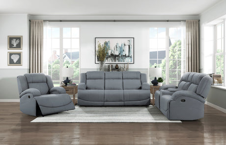 Camryn Graphite Blue-Hued Double Reclining Sofa