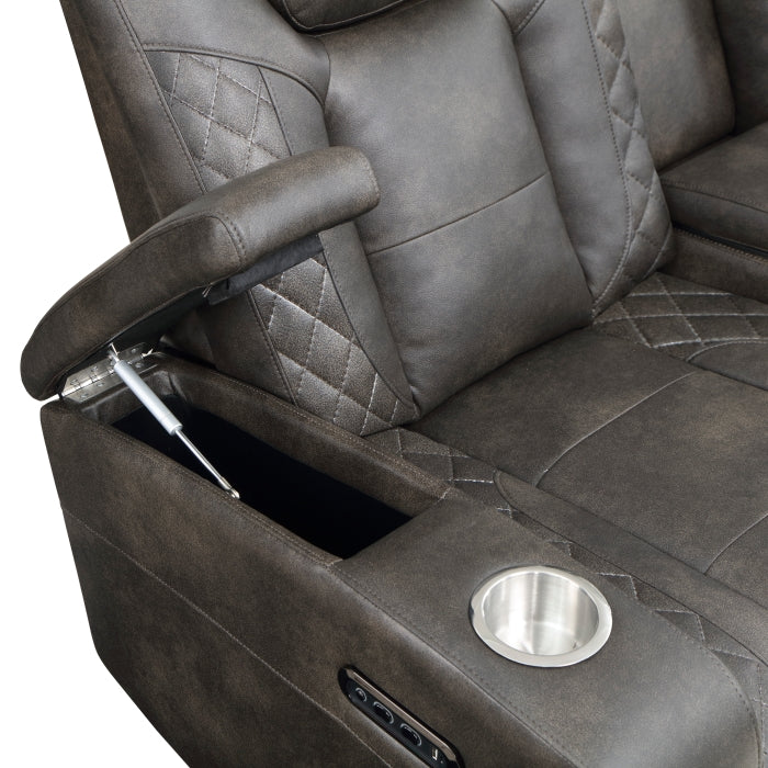 Tabor Dark Brown Power Double Reclining Loveseat