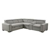 Farrah Exposed Feet With Black Faux Wood 3-Piece Sectional Adjustable Headrests, Pull-Out Bed And Console