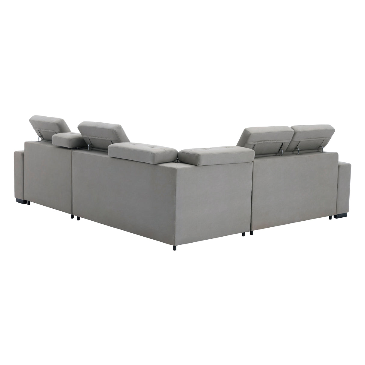 Farrah Exposed Feet With Black Faux Wood 3-Piece Sectional Adjustable Headrests, Pull-Out Bed And Console