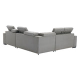 Farrah Exposed Feet With Black Faux Wood 3-Piece Sectional Adjustable Headrests, Pull-Out Bed And Console