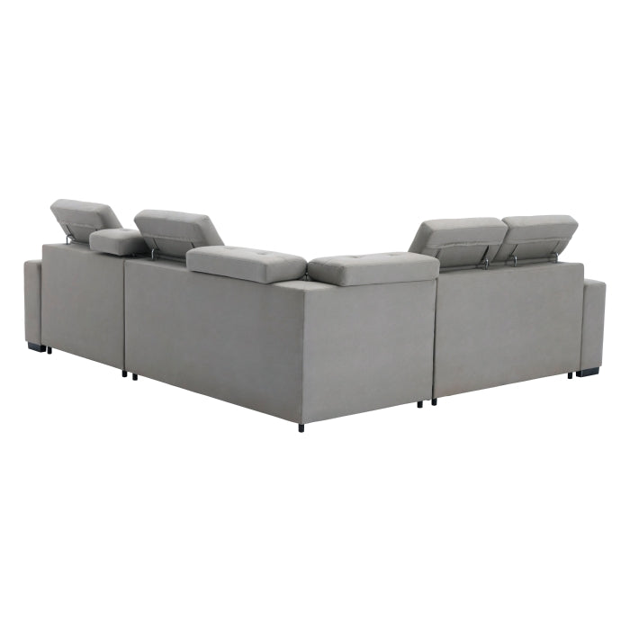 Farrah Exposed Feet With Black Faux Wood 3-Piece Sectional Adjustable Headrests, Pull-Out Bed And Console