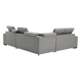 Farrah Exposed Feet With Black Faux Wood 3-Piece Sectional Adjustable Headrests, Pull-Out Bed And Console