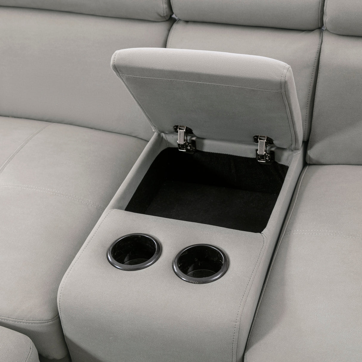 Farrah Exposed Feet With Black Faux Wood 3-Piece Sectional Adjustable Headrests, Pull-Out Bed And Console