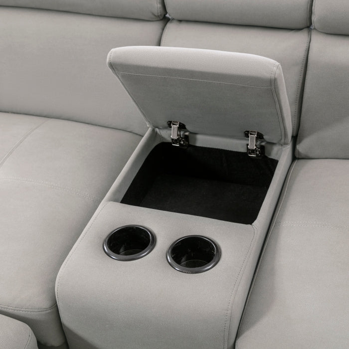 Farrah Exposed Feet With Black Faux Wood 3-Piece Sectional Adjustable Headrests, Pull-Out Bed And Console