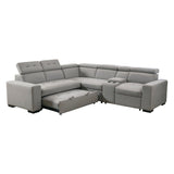 Farrah Exposed Feet With Black Faux Wood 3-Piece Sectional Adjustable Headrests, Pull-Out Bed And Console