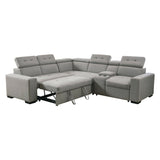 Farrah Exposed Feet With Black Faux Wood 3-Piece Sectional Adjustable Headrests, Pull-Out Bed And Console