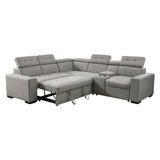 Farrah Exposed Feet With Black Faux Wood 3-Piece Sectional Adjustable Headrests, Pull-Out Bed And Console