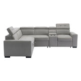 Farrah Exposed Feet With Black Faux Wood 3-Piece Sectional Adjustable Headrests, Pull-Out Bed And Console