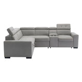 Farrah Exposed Feet With Black Faux Wood 3-Piece Sectional Adjustable Headrests, Pull-Out Bed And Console