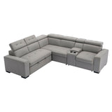 Farrah Exposed Feet With Black Faux Wood 3-Piece Sectional Adjustable Headrests, Pull-Out Bed And Console