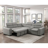 Farrah Exposed Feet With Black Faux Wood 3-Piece Sectional Adjustable Headrests, Pull-Out Bed And Console