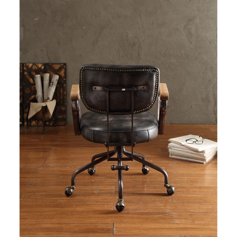 Hallie Vintage Black Top Grain Leather Executive Office Chair