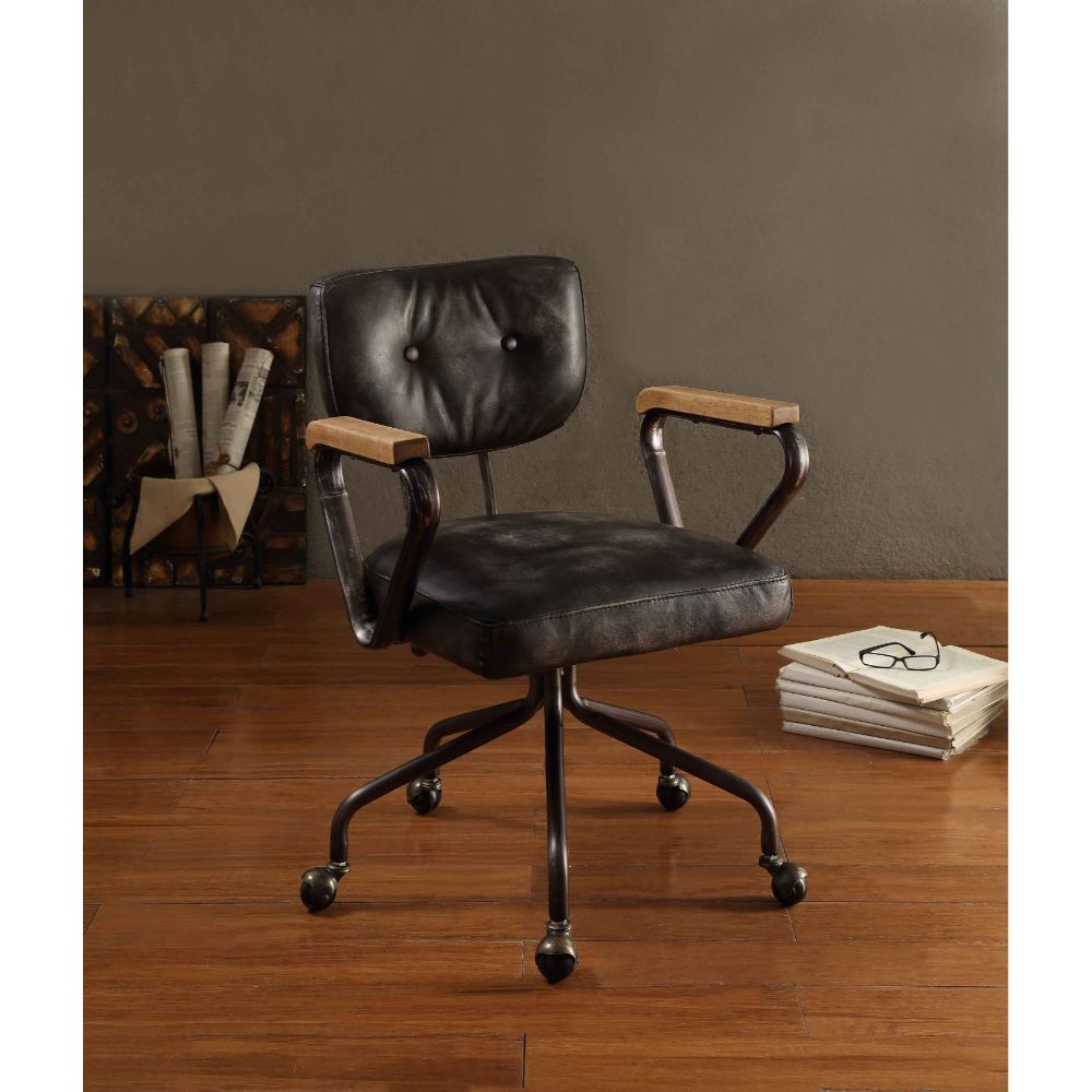 Hallie Vintage Black Top Grain Leather Executive Office Chair