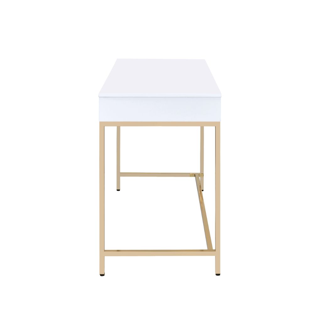 Ottey White High Gloss & Gold Finish Desk