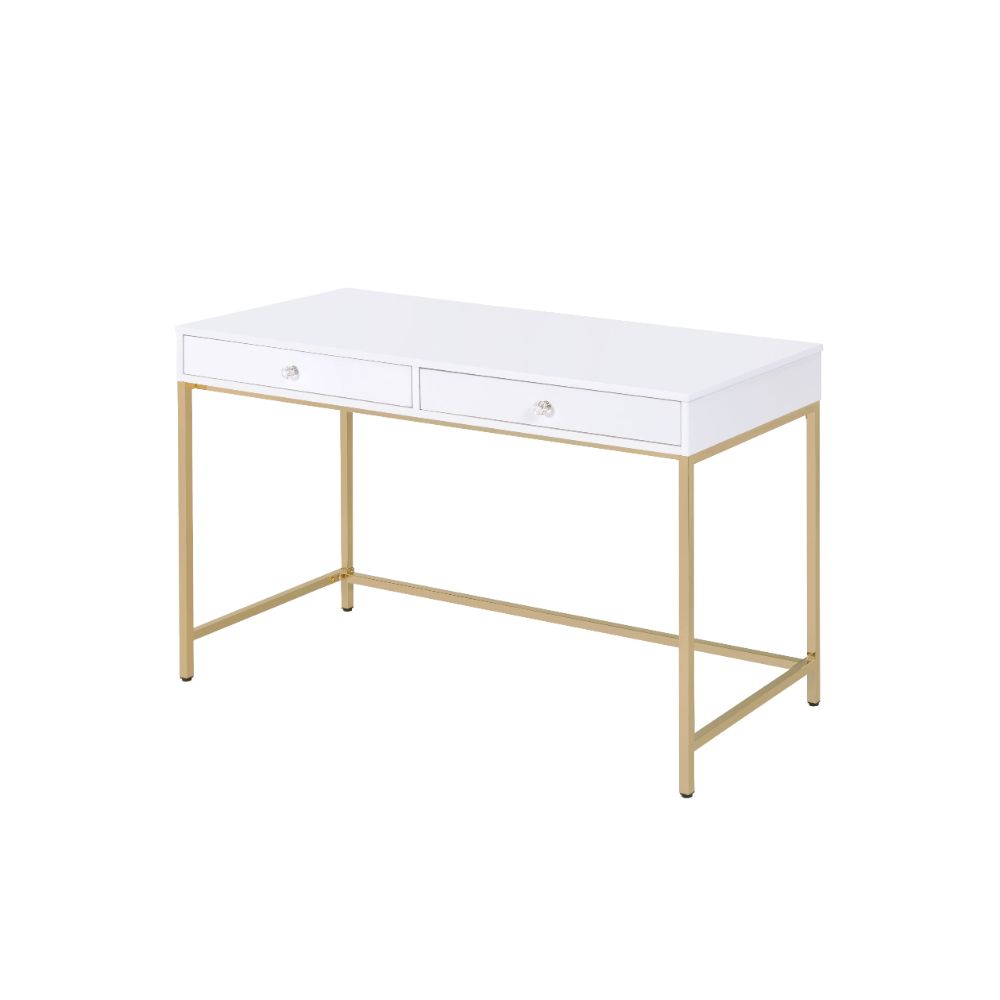 Ottey White High Gloss & Gold Finish Desk