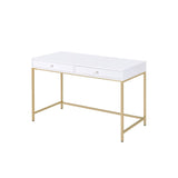 Ottey White High Gloss & Gold Finish Desk