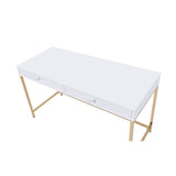 Ottey White High Gloss & Gold Finish Desk