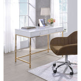 Ottey White High Gloss & Gold Finish Desk