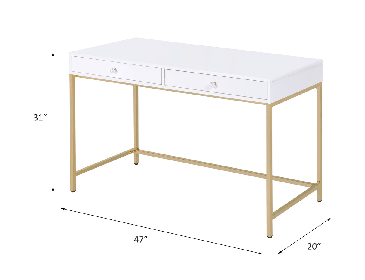 Ottey White High Gloss & Gold Finish Desk