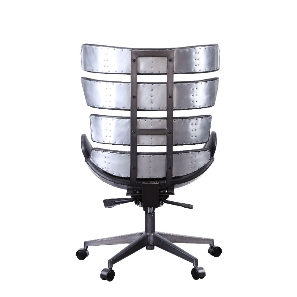 Megan Vintage Black Top Grain Leather & Aluminum Executive Office Chair