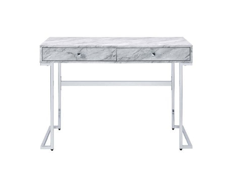 Tigress White Printed Faux Marble Top & Chrome Finish Writing Desk