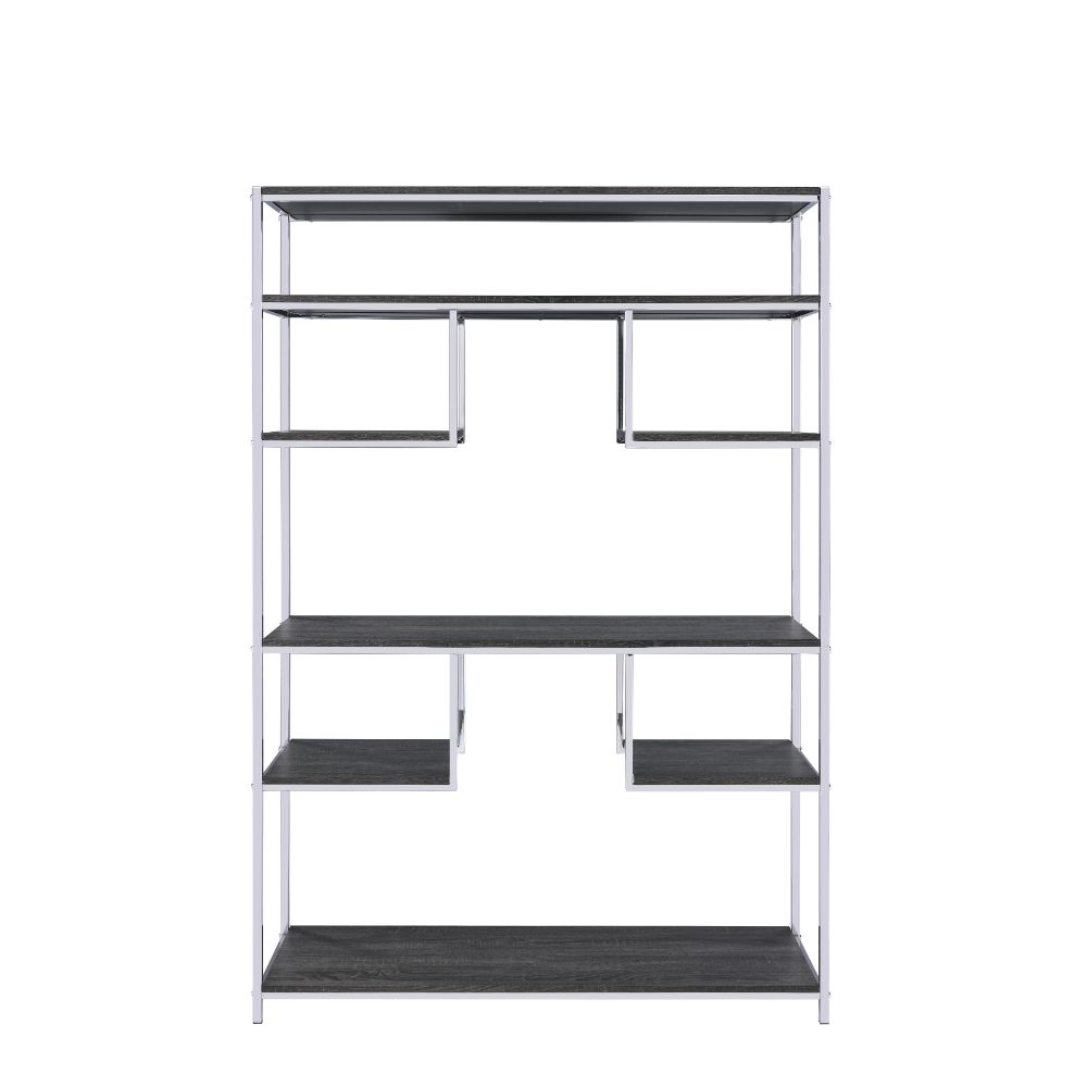 Vonara Rustic Gray Oak & Chrome Finish Bookshelf