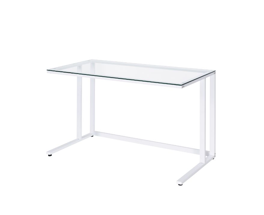 Tyrese Clear Glass Top& White Finish Writing Desk