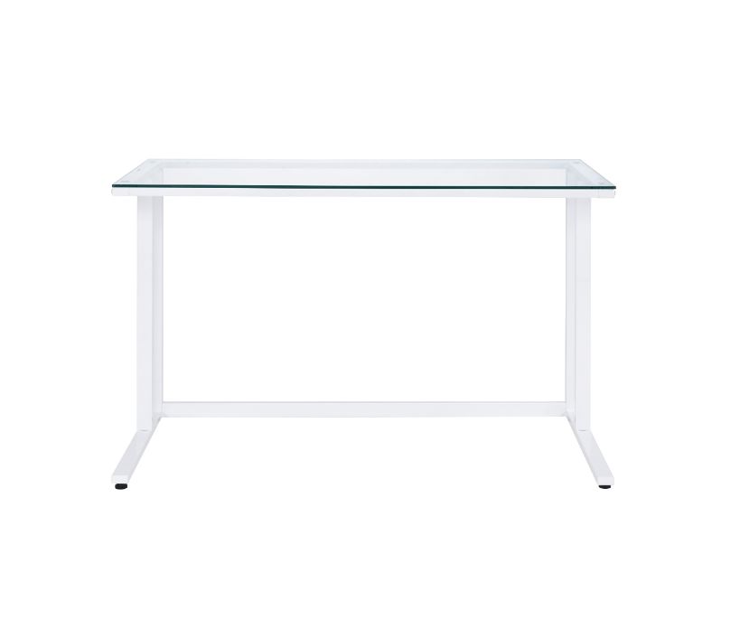 Tyrese Clear Glass Top& White Finish Writing Desk