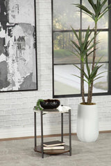 Noemie Round Accent Table With Marble Top White And Gunmetal