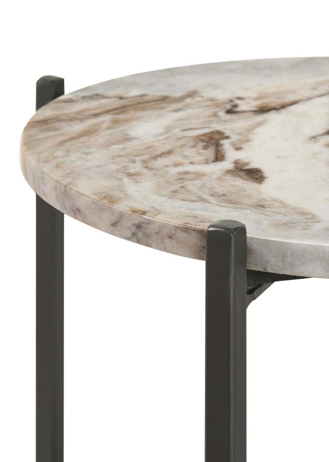 Noemie Round Accent Table With Marble Top White And Gunmetal
