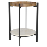 Adhvik Round Accent Table With Marble Shelf Natural And Black