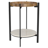 Adhvik Round Accent Table With Marble Shelf Natural And Black