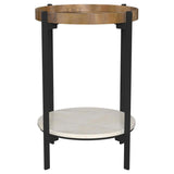 Adhvik Round Accent Table With Marble Shelf Natural And Black