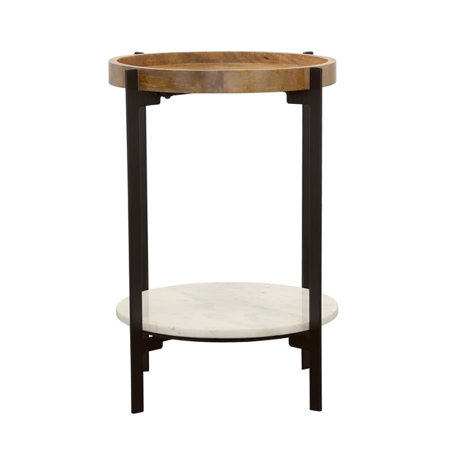 Adhvik Round Accent Table With Marble Shelf Natural And Black