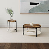 Adhvik Round Accent Table With Marble Shelf Natural And Black